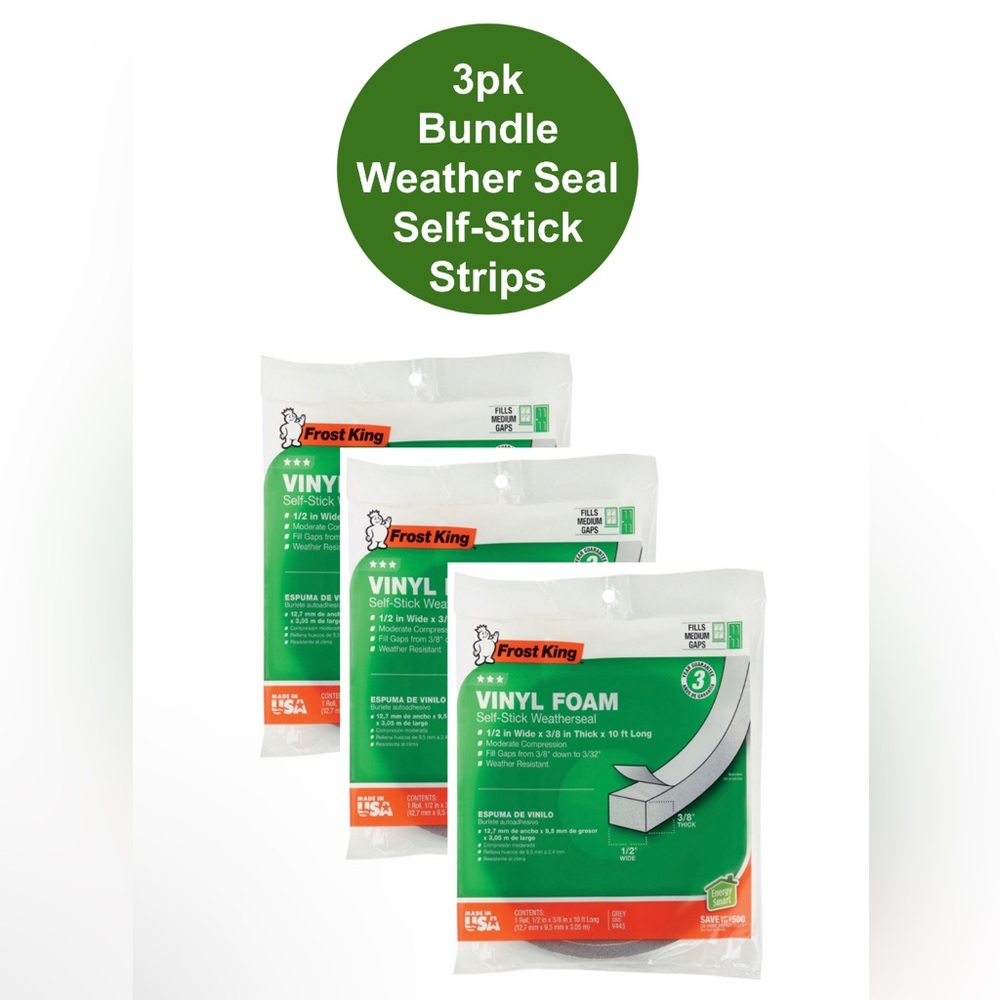 NEW 3pk Frost King Vinyl Foam Weatherseal 10ft Gray Window Door Air Conditioner